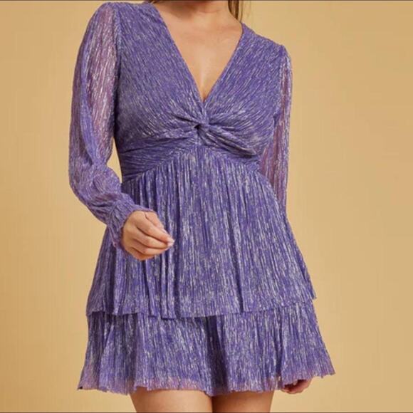 Trixxi Glittery Plunge Neck Long Sleeve Layered Dress Size M Medium NEW - Picture 1 of 9